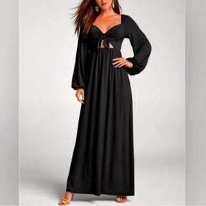 VENUS Black Tie Front Sweetheart Cut Out Balloon Sleeve Maxi Sun Dress Plus 3X